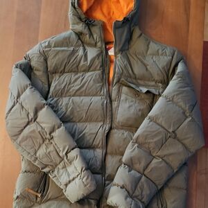 Men's Olive Puffer Jacket with Orange Lining -  Large - By Best Made Co.